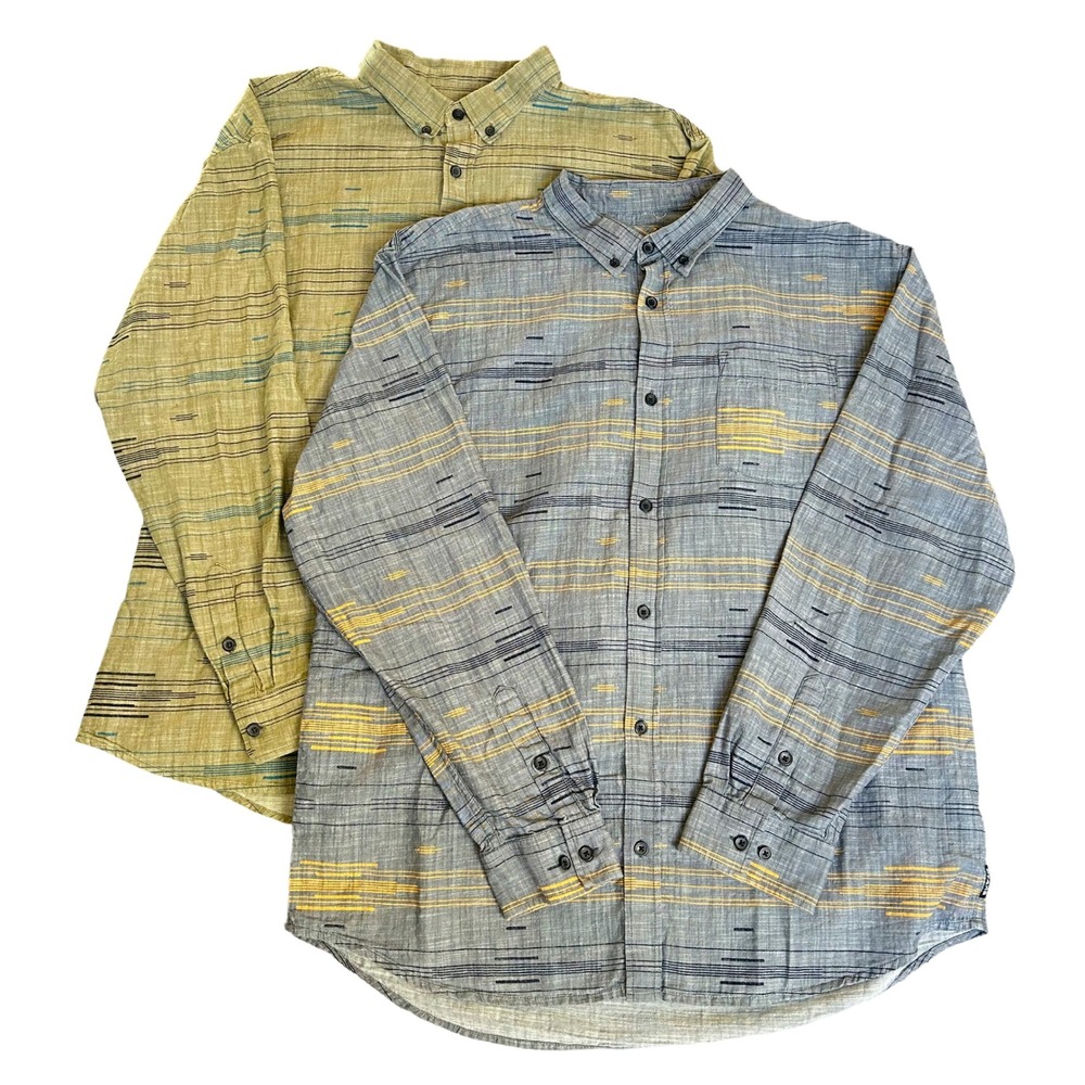 Prana Men's Broderick Long Sleeve Button Down Shirt Organic Cotton Bundle XXL